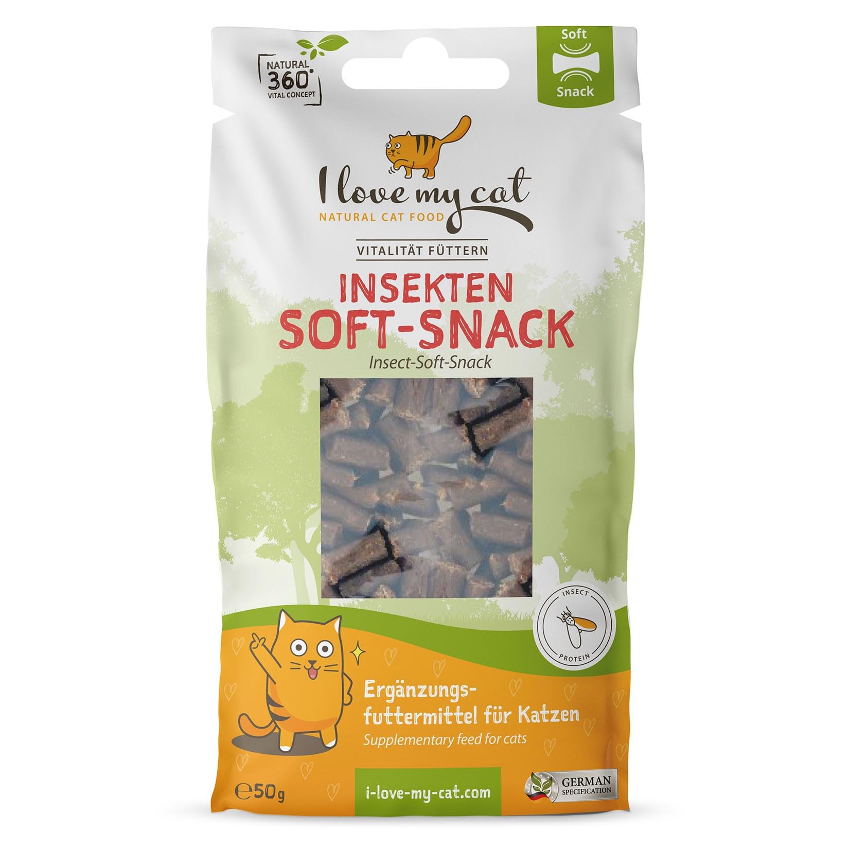 I love my cat Snack Blando hipoalergénico sin Cereales con Insectos para Gatos Que se digiere Bien bajo en carbohidratos y sin aditivos Artificiales - 50 g