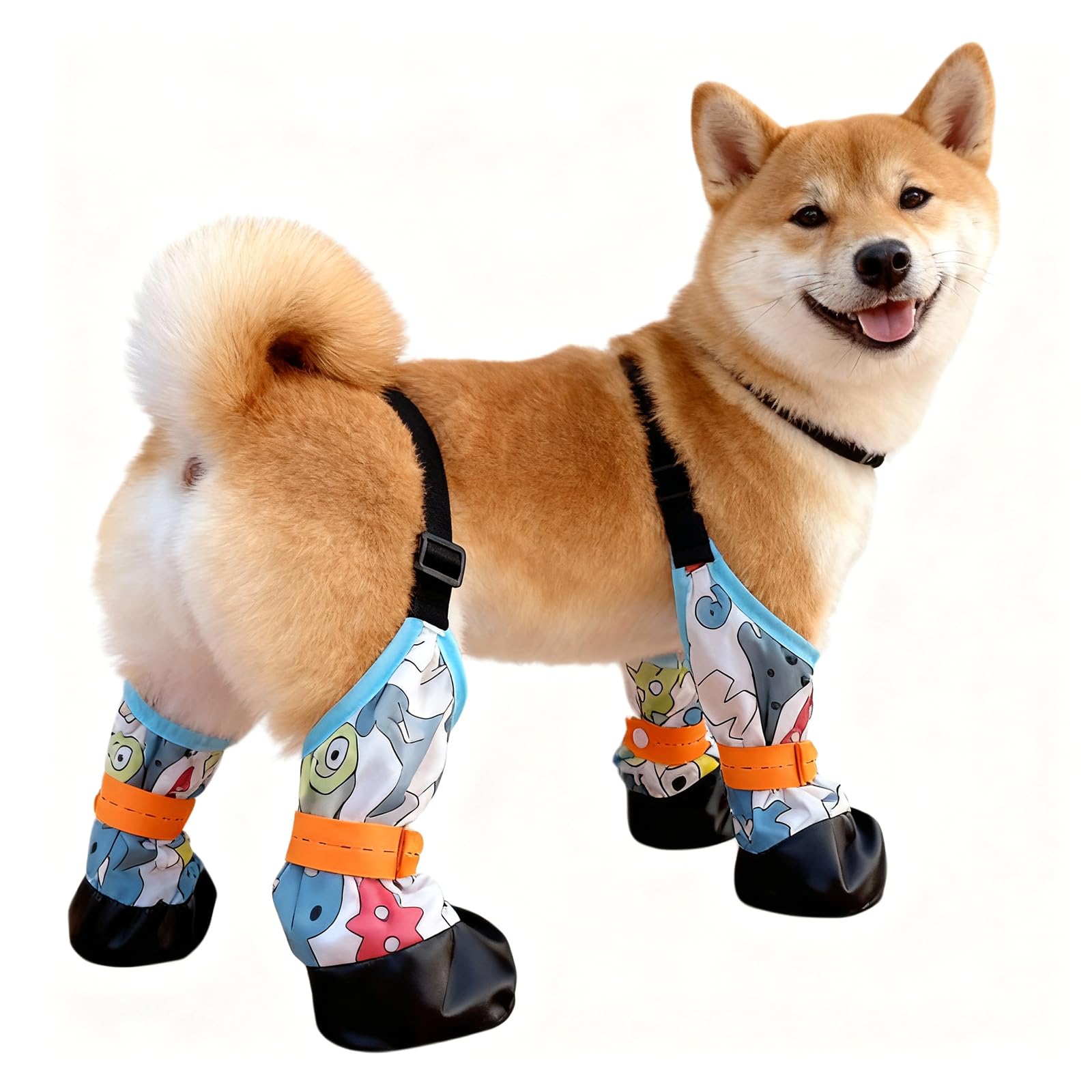 Zimoer Waterproof Dog Boots with Suspenders, Dirtproof Braces Boots for Dogs, Non-Slip Rain Boots with Braces, Anti-Dirt Trousers for Dogs with Adjustable Harness, M