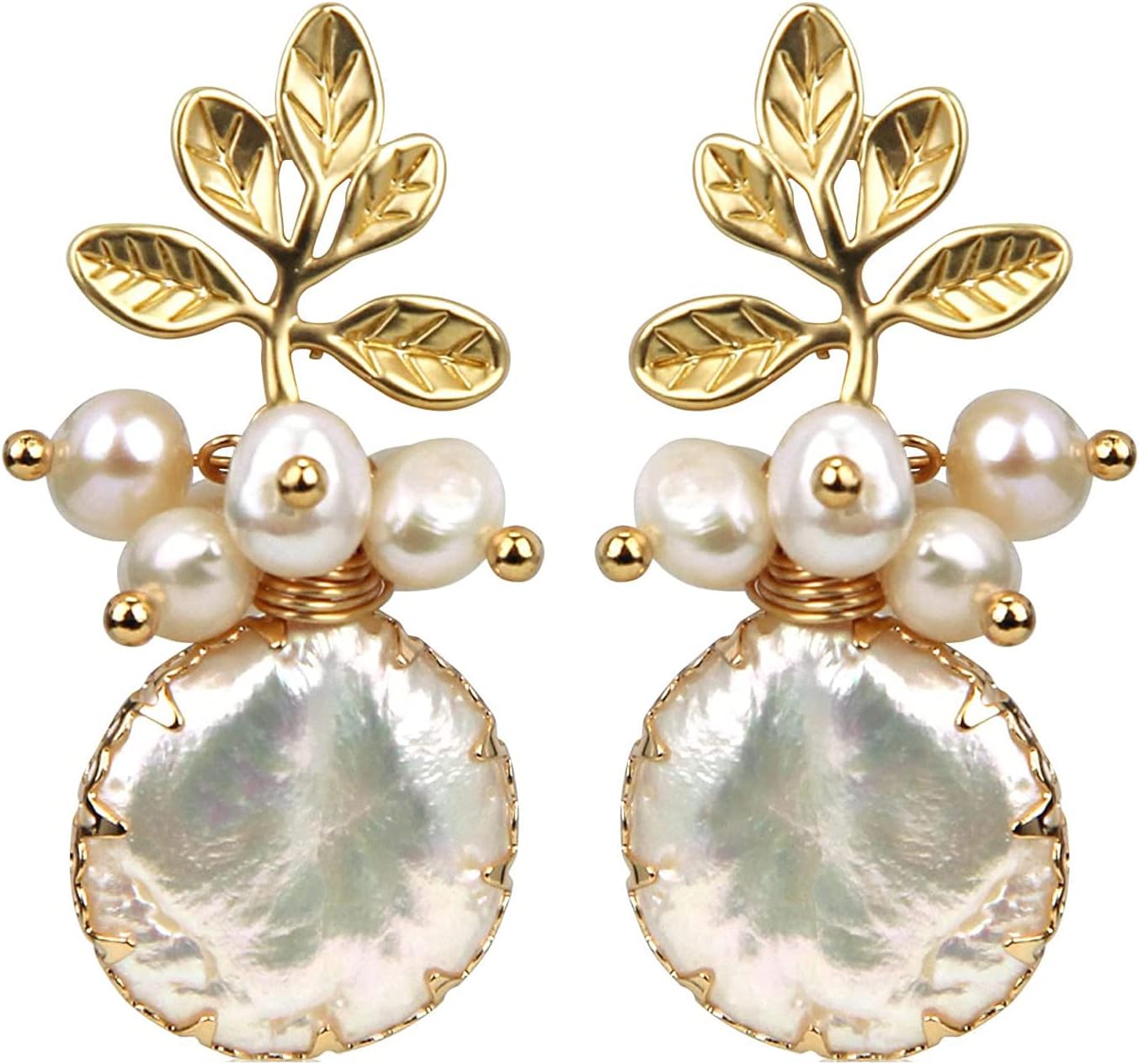 Pearl Earrings with 18k Gold Life Tree, 925 Sterling Needle & Baroque Pearl Drop Earrings for Women