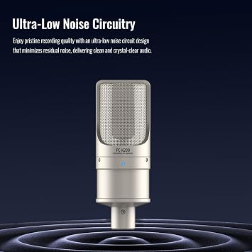 TAKSTAR PC-K200 II XLR Recording Microphone, Cardioid Condenser Mic with Ultra-Low Self-Noise, Balanced Bass/Mid/Treble, Power Indicator, Mic Clamp, Windscreen, for Live Broadcast, Karaoke, Recording