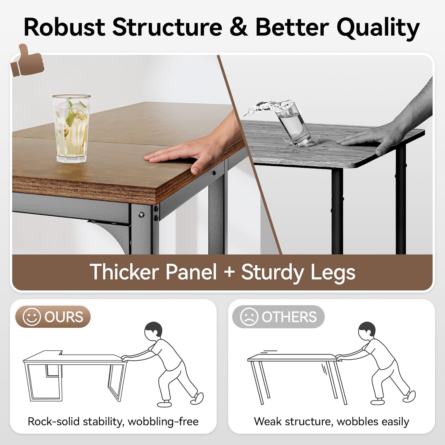 66 Inch L Shaped Computer Desk, 1.2 Inch Extra-Thick Desktop, Corner Office Desk with Robust Metal Tubes, Gaming Writing Work Desk for Home Office, Rustic Brown and Black