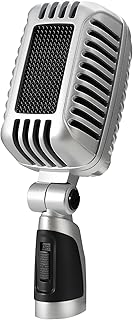 CAROL Vintage Retro Dynamic Vocal Microphone - Super-Cardioid for Live Performances and Studio Recording with Dual Capsules and Shock Absorbers - CLM-101 (Silver)