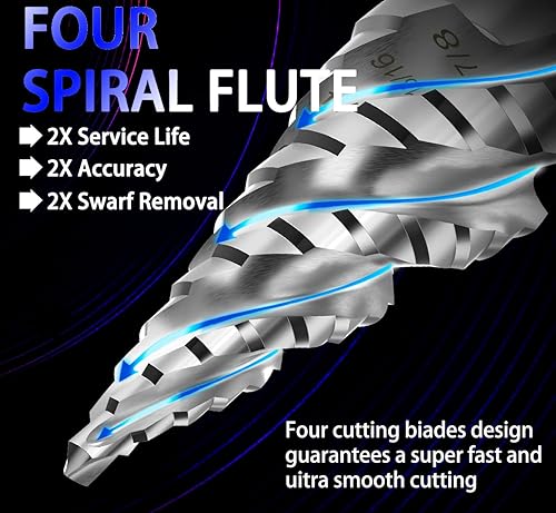 Miniatura 2 de Broca escalonada de cobalto M35 de 18 a 78 pulgadas (3 unidades, 34 tamaños), cuatro flautas helicoidales, taladro de vástago hexagonal de 14 de