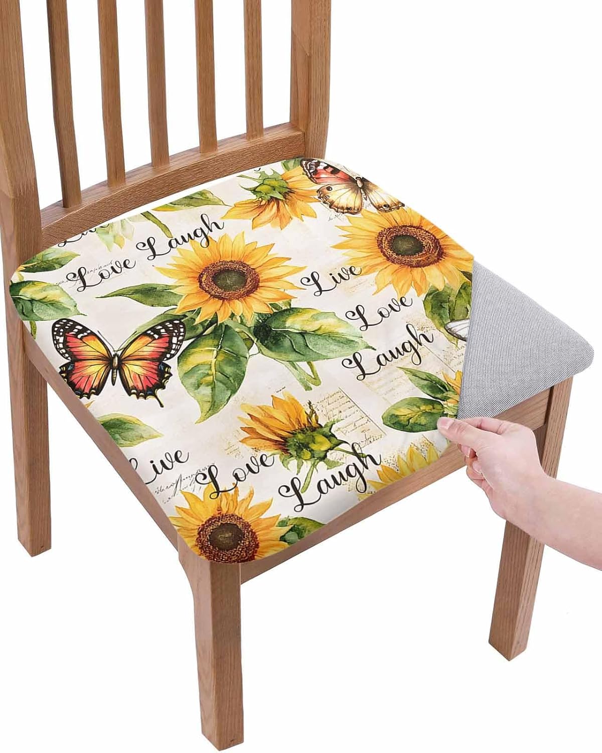 Sunflower Seat Covers for Dining Room Chair Set of 4, Summer Botanical Vintage Spring Floral Butterfly Stretch Cushion Cover Washable Kitchen Chair Covers, Chair Slipcovers Protector