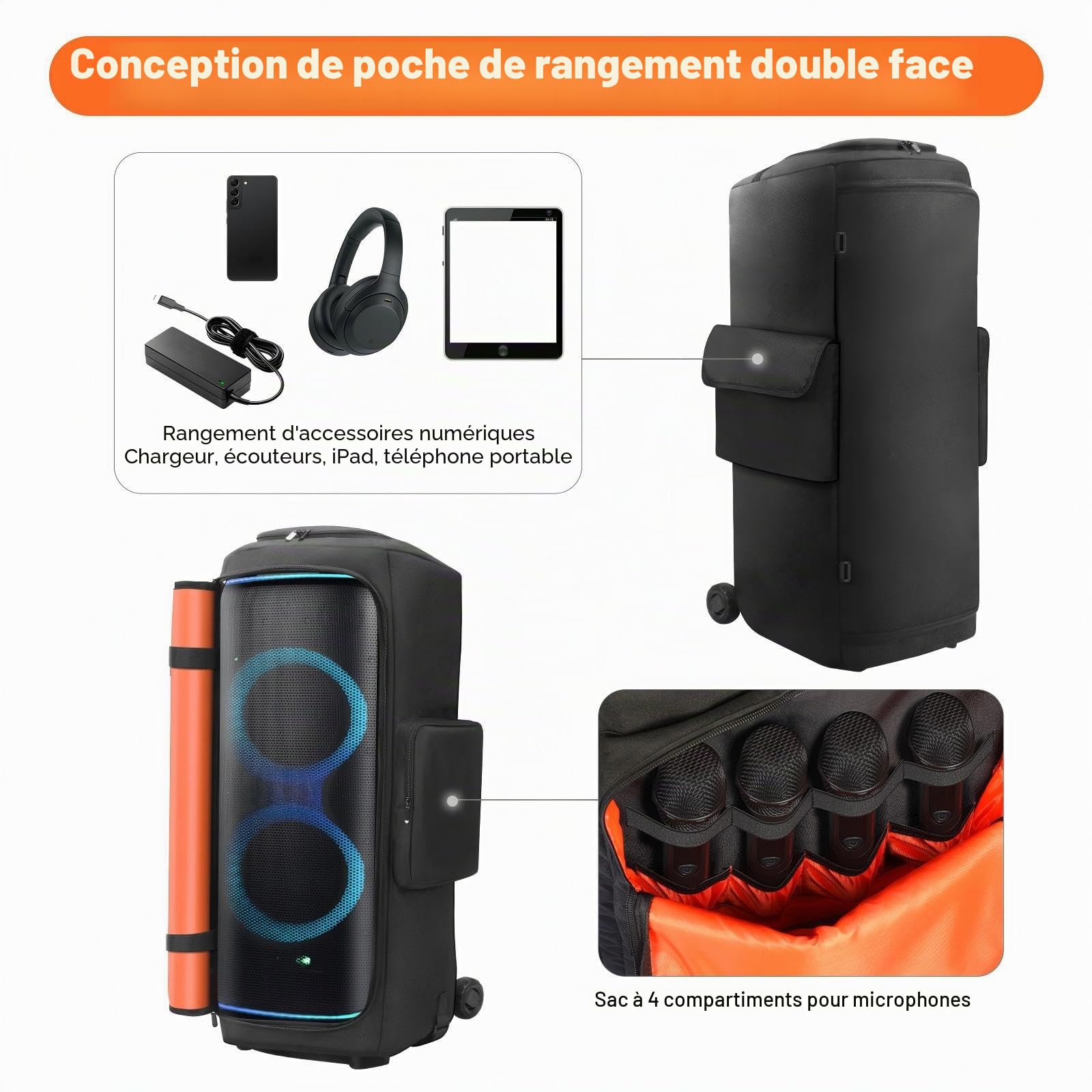 Housse de protection pour enceinte Compatible avec JBL PartyBox 720 Enceinte portable, pour extérieur, voyage, protection anti-poussière, housse de protection, sac de rangement avec poches