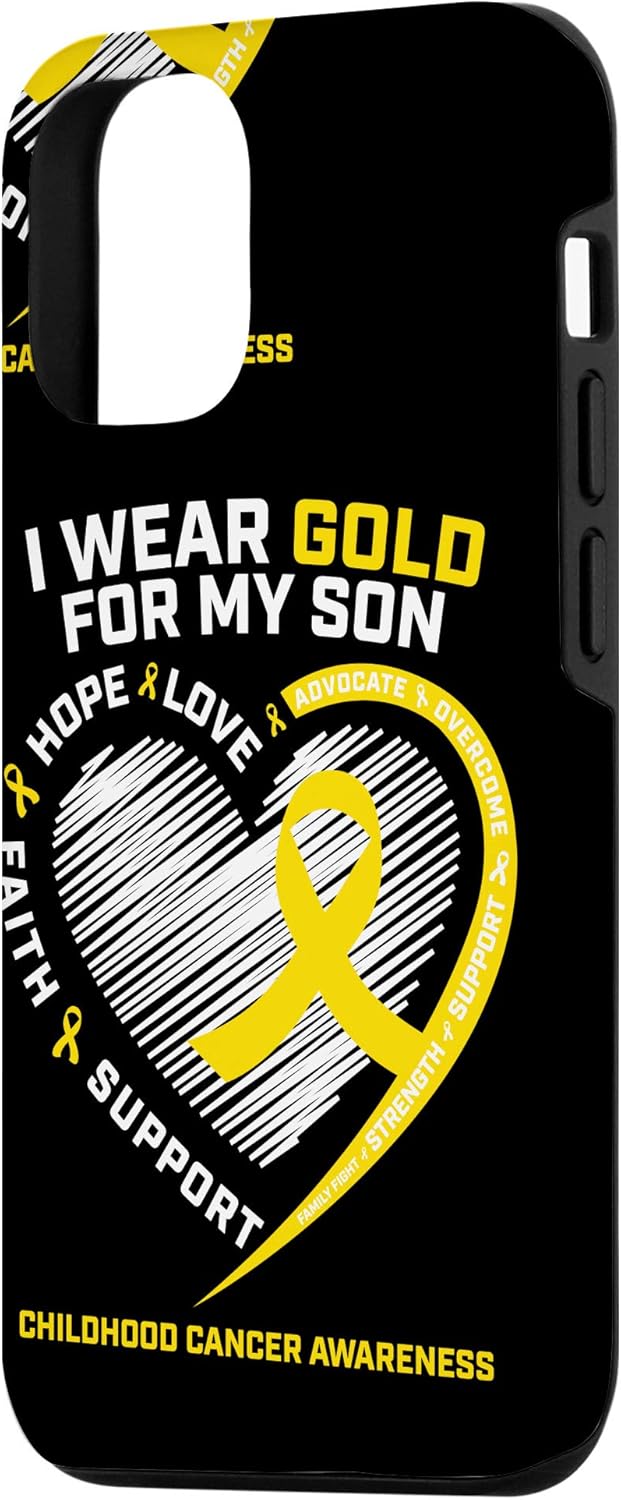 iPhone 12/12 Pro Mom Dad Gifts Gold Son Childhood Cancer Awareness Phone Case