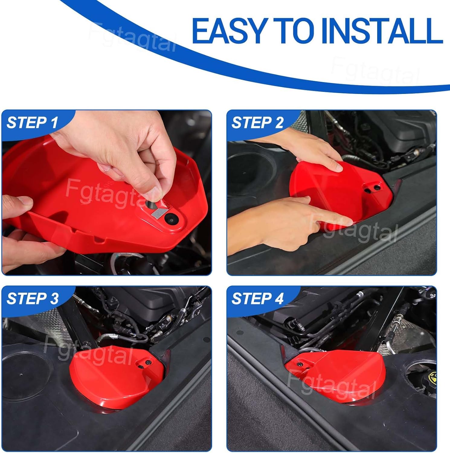 Rear Strut Tower Cover Compatible with Chevrolet Corvette C8 Stingray 2020-2024, ABS Engine Bay Rear Shock Absorbing Tower Protection Panel Cover Trim Accessories, 2PCS (Red)