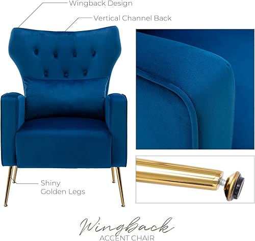 Miniatura 3 de LZAREAL Silla decorativa tapizada para sala de estar, con respaldo de ala, para dormitorio, lectura, recepción, sala de espera, silla moderna con