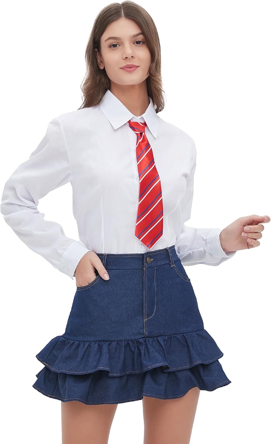 School Uniform Rebelde Outfit for Adult Women RBD Halloween Costumes Plus Size Solid Red Jacket - Image 2