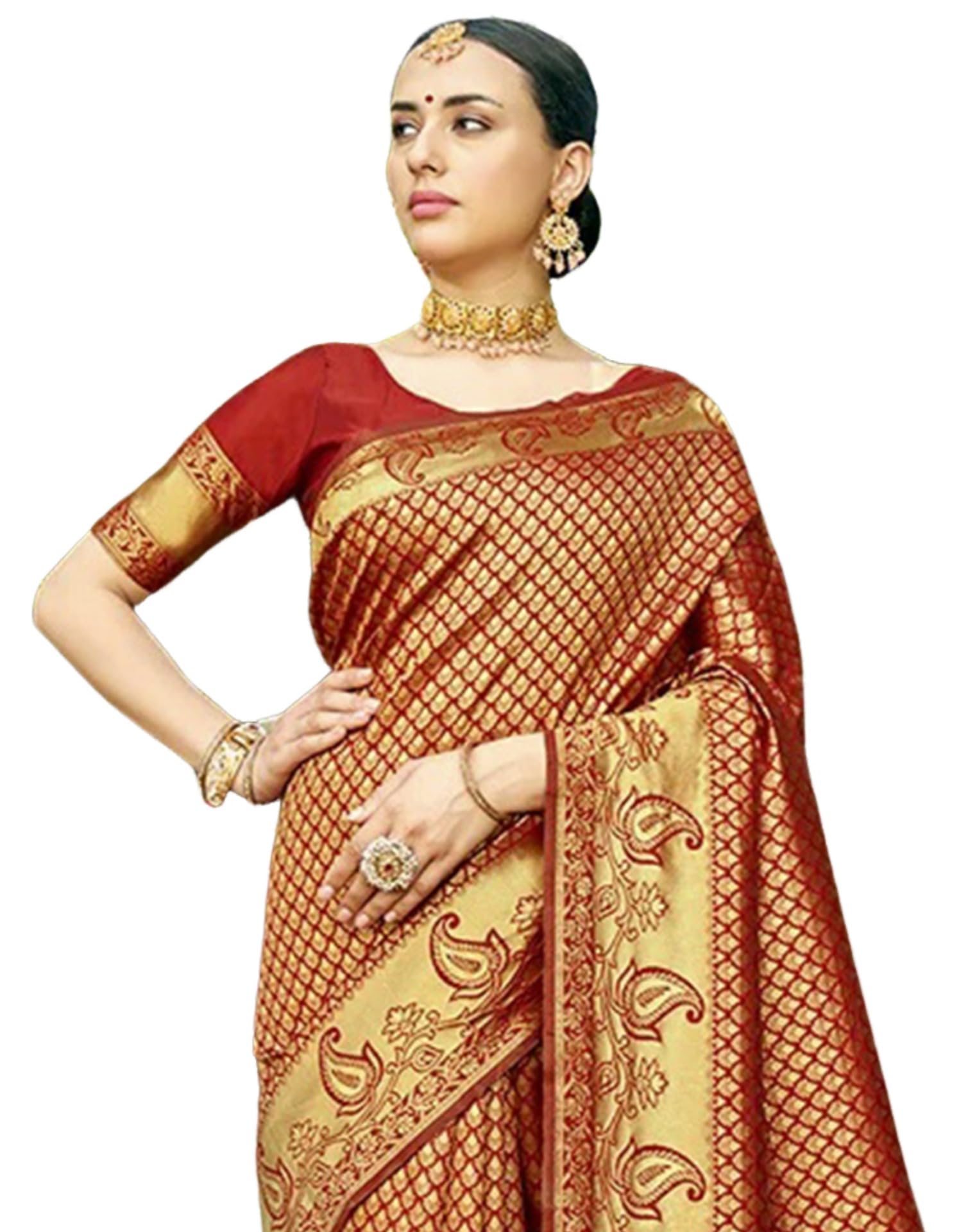 SIRIL Women's Soft Banarasi Silk Jacquard Saree with Unstitched Blouse Piece