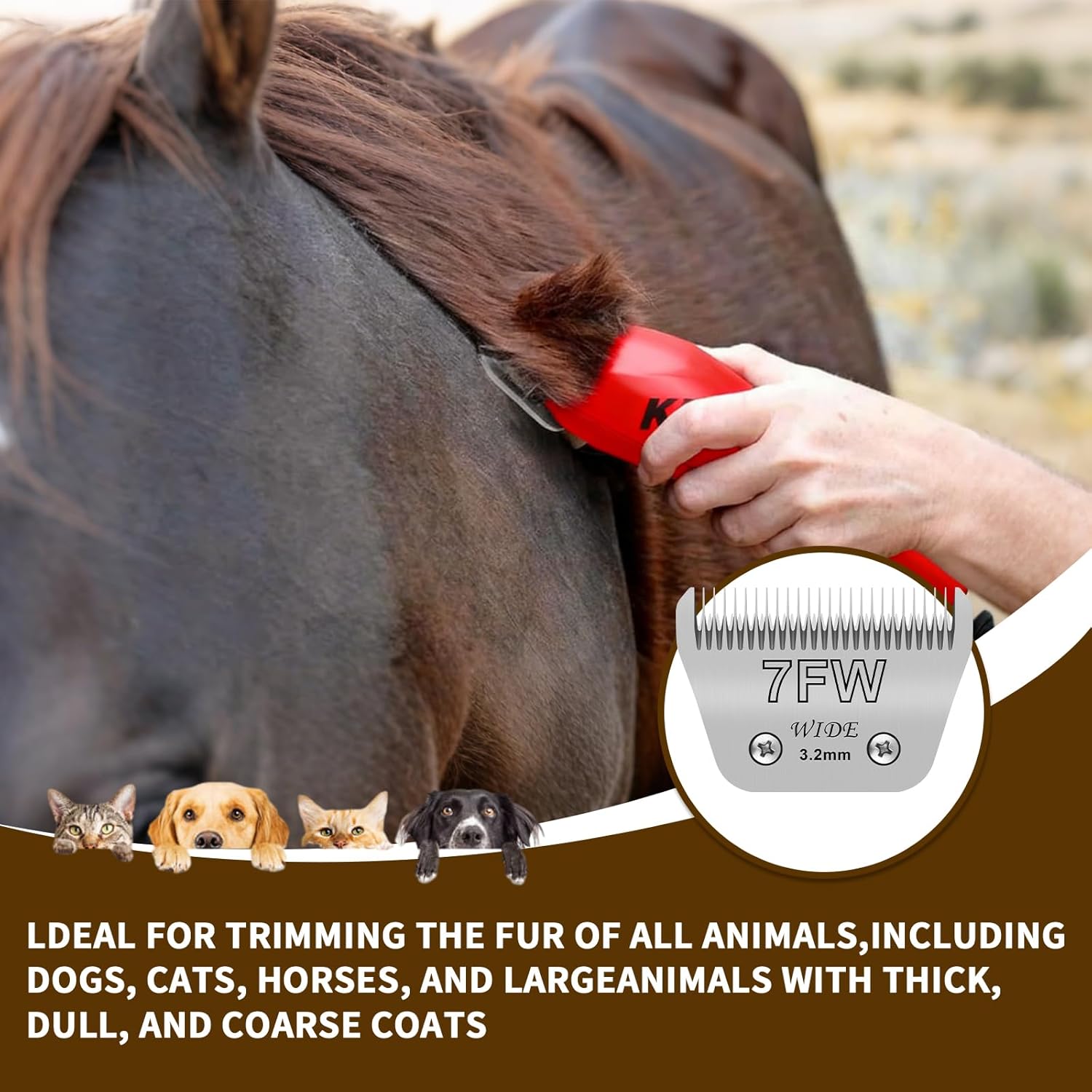 3-Pack Wide Blades for Pet Grooming, Compatible with Andis A5/Oster/Wahl KM10 Clippers, 1/8" to 3/8" Cutting Length, Replacement Blades for Dog Hair Trimming（7FW+5FW+4FW Wide）