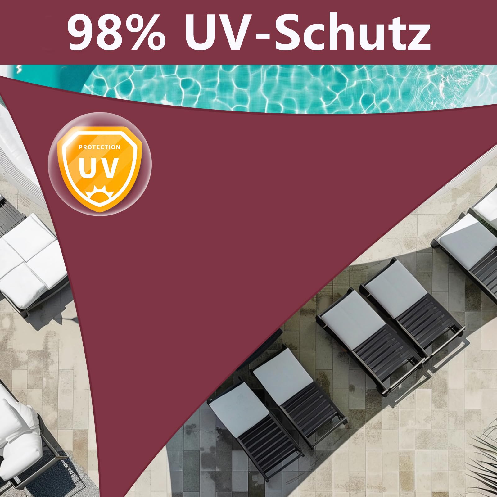 EIDEMED Sonnensegel Rechteckig 2x3,6m – Wasserdicht, UV-Schutz 98%, Inkl. Befestigungsseile, Weinrot