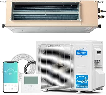 ROVSUN 9000 BTU Smart WIFI Ducted Mini Split AC/Heating System with Inverter, 19.6 SEER2 Concealed Duct Air Conditioner with Wired Controller, Pre-Charged Condenser, Heat Pump & Installation Kit, 230V