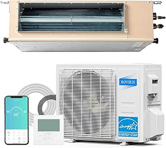 ROVSUN 12000 BTU Smart WIFI Ducted Mini Split AC/Heating System with Inverter, 24 SEER2 Concealed Duct Air Conditioner with Wired Controller, Pre-Charged Condenser, Heat Pump & Installation Kit, 230V