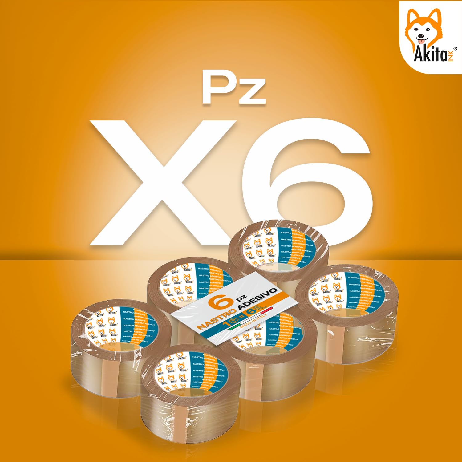 AKITAInk Nastro Adesivo Marrone per Imballaggio 6 Rotoli Avana – 50mm x 66m x 76mm – PP Silenzioso, Alta Aderenza, Resistente a Strappi – Ideale per Pacchi, Scatole, Spedizioni e Trasloco