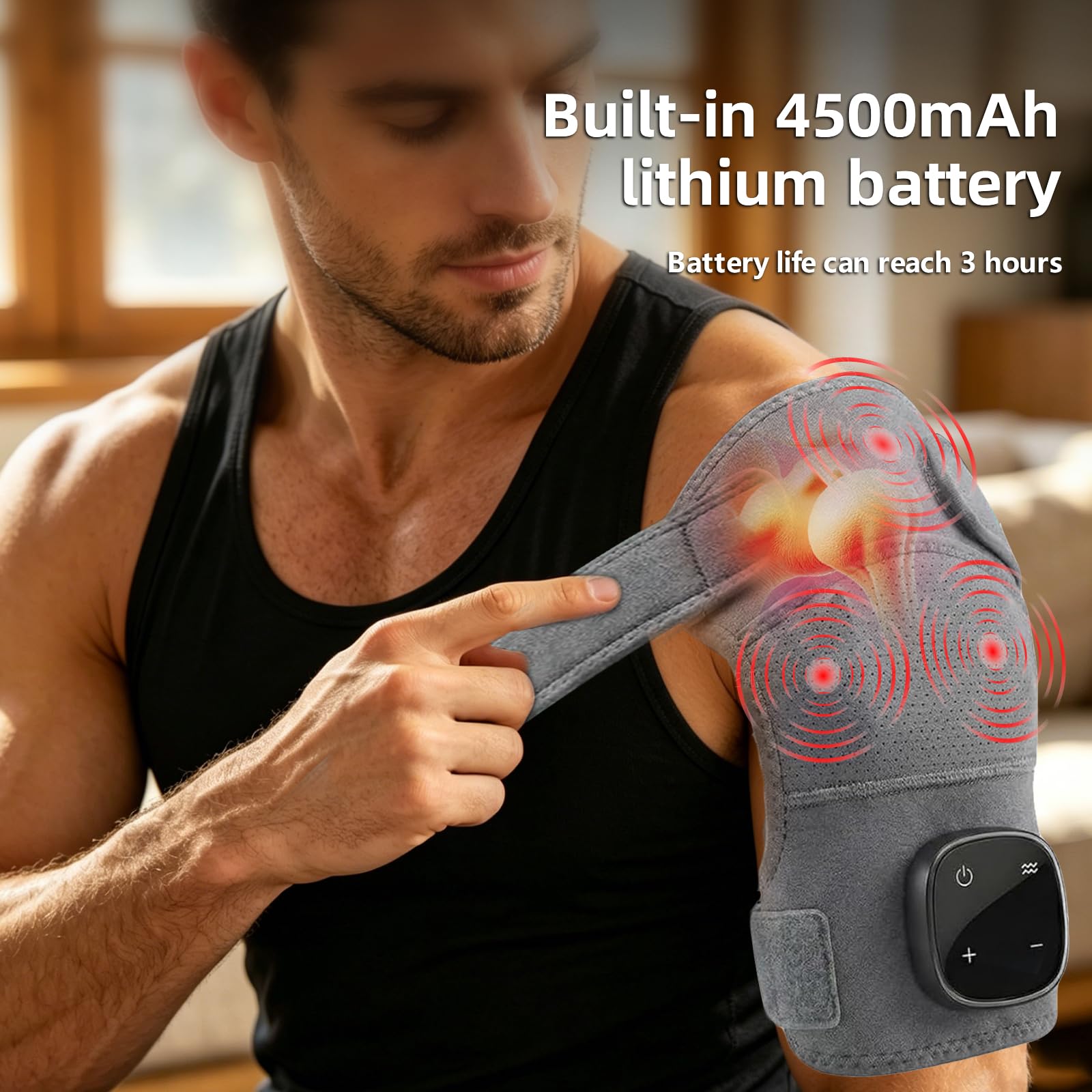 Massaggiatore per spalle con riscaldamento e applicazione, 7 temperature (40 – 70 °C) e 3 modalità di vibrazione, 5000 mAh, ricaricabile, cuscino massaggiante senza fili per spalle, collo e schiena (B