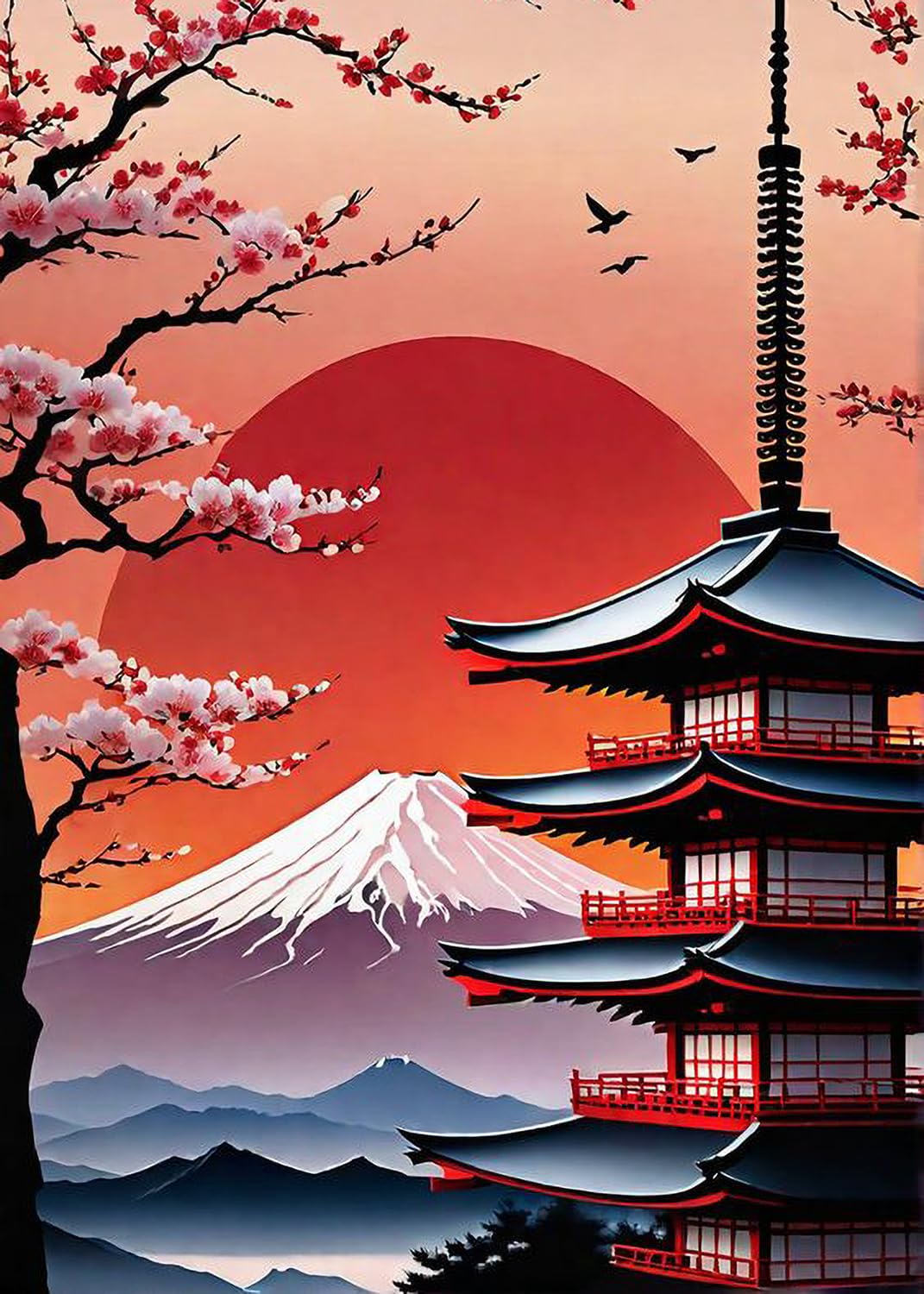 Kit Diamond Painting 5D Monte Fuji - 30x40cm, Con Diamantini, Per Adulti E Bambini, Fai Da Te