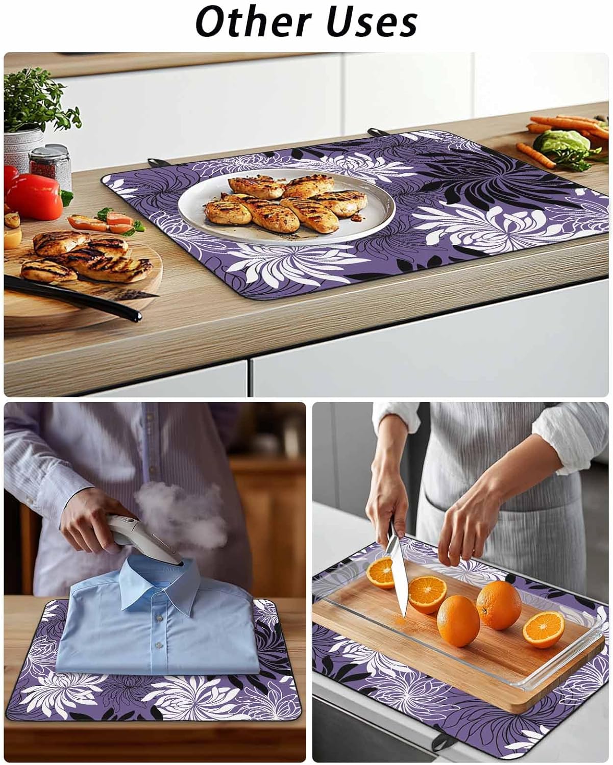 Stove Top Cover Chrysanthemum Stove Cover for Electric Stove Top Vintage Purple Black Floral Glass Cooktop Covers Anti-Slip Mat Heat R esistant Countertop Protector Kitchen Decor 28.5"x20.5"