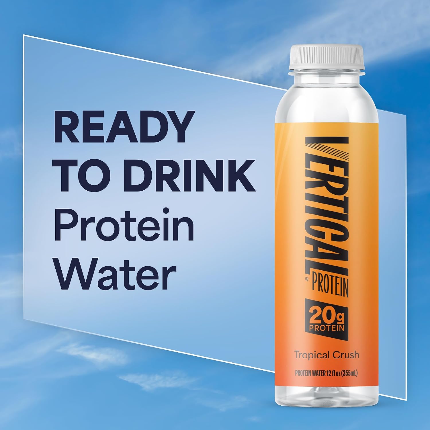 Vertical Protein Tropical Crush Ready to Drink w/ 20g of Whey Isolate, Clear Post Workout Recovery Drinks, No Artificial Sweeteners, Low Calorie, Pack of 12 Protein Water Drinks