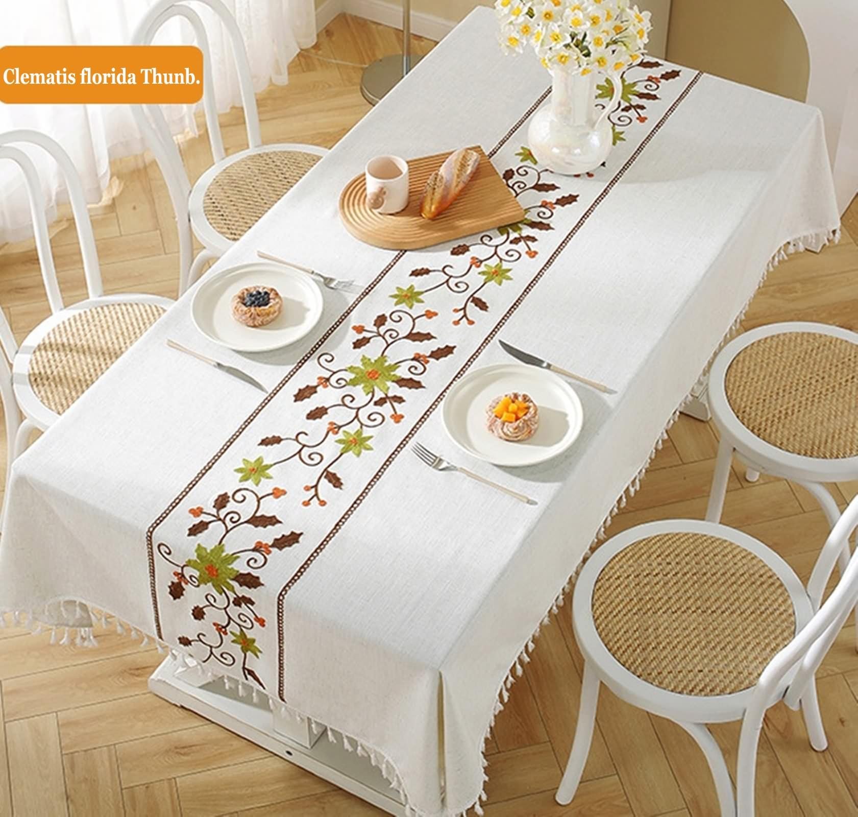 Tovaglia Decorativa Tavolo Rettangolare, Tovaglie 140 x 300 cm Fiori da ricamo in Poliestere Copritavolo per Tavolo da Pranzo, Cucina, Festa CompleannoMarrone Verde Oliva