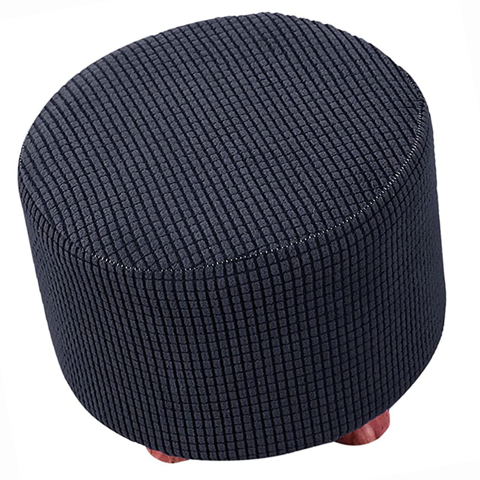 Mswborml Round Ottoman Cover Stretch Storage Round Ottoman Slipcover, Small Round Foot Stool Ottoman Slip Cover Stretch Jacquard Ottoman Cover Storage Footstool Cover Protector Non Slip,Navy Blue