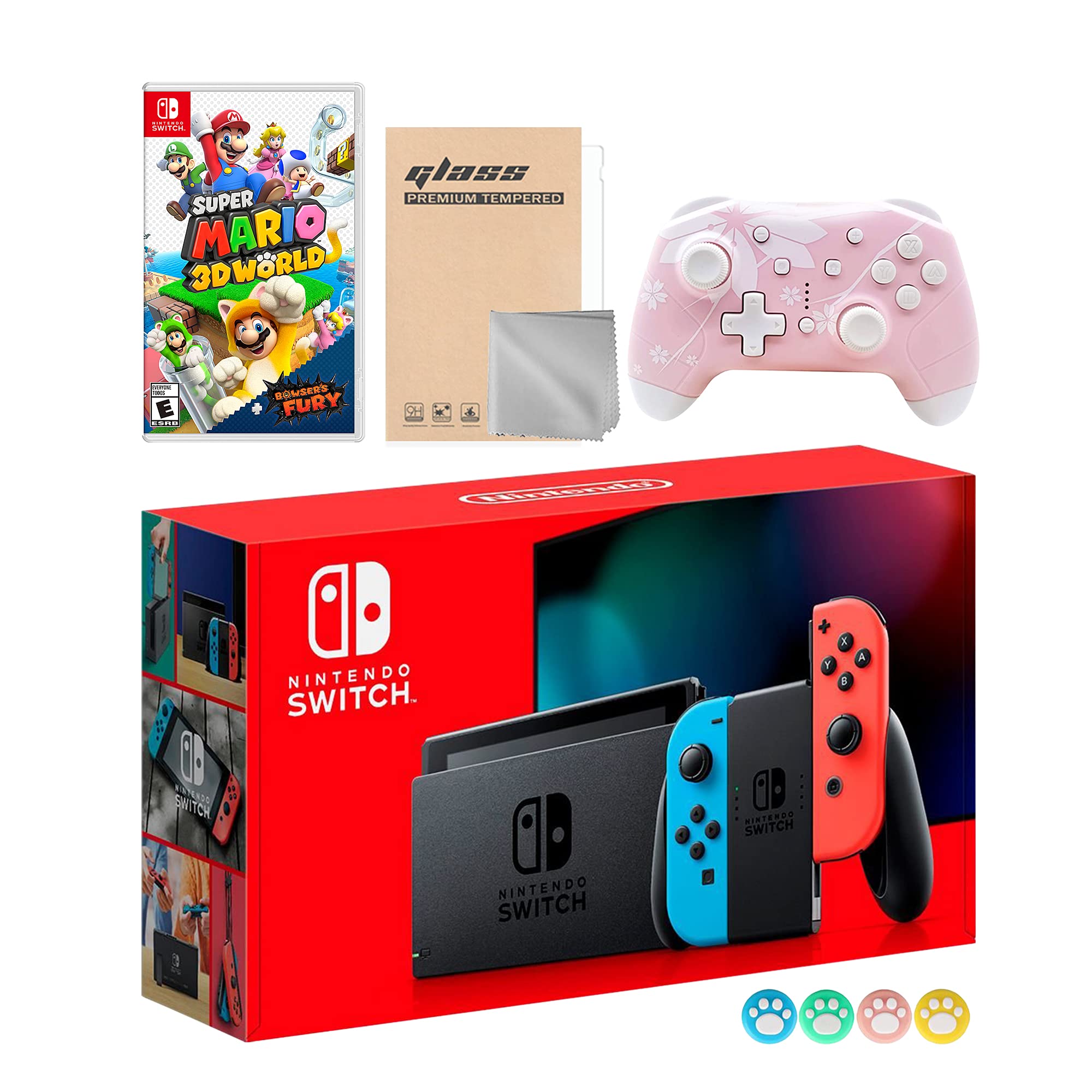 Buy Nintendo Switch Neon Red Blue JoyCon Console Set, Bundle With Super Mario 3D World + Bowser