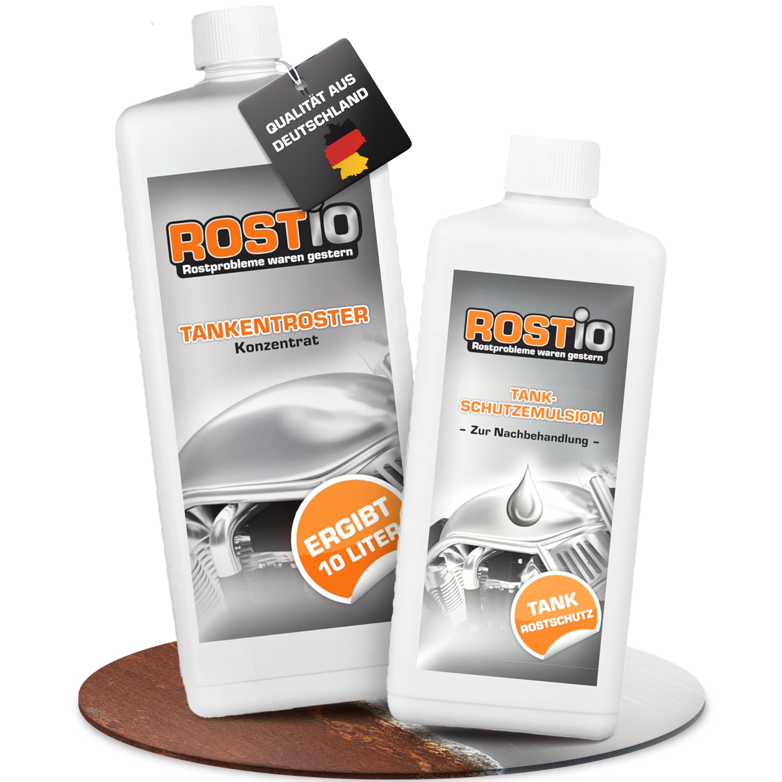 Rostio Tank rust remover 1 Liter plus Tank-protection Emulsion Tank Sealing Set, Tank Rust Removal