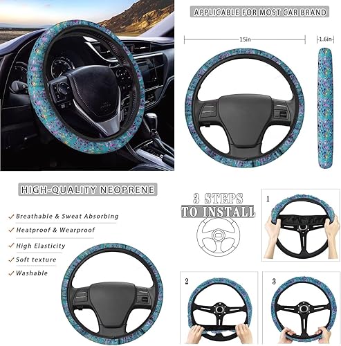 Miniatura 3 de STUOARTE Juego completo de 9 fundas de asiento de automóvil con estampado de dinosaurios coloridos para asiento delantero y trasero, funda para