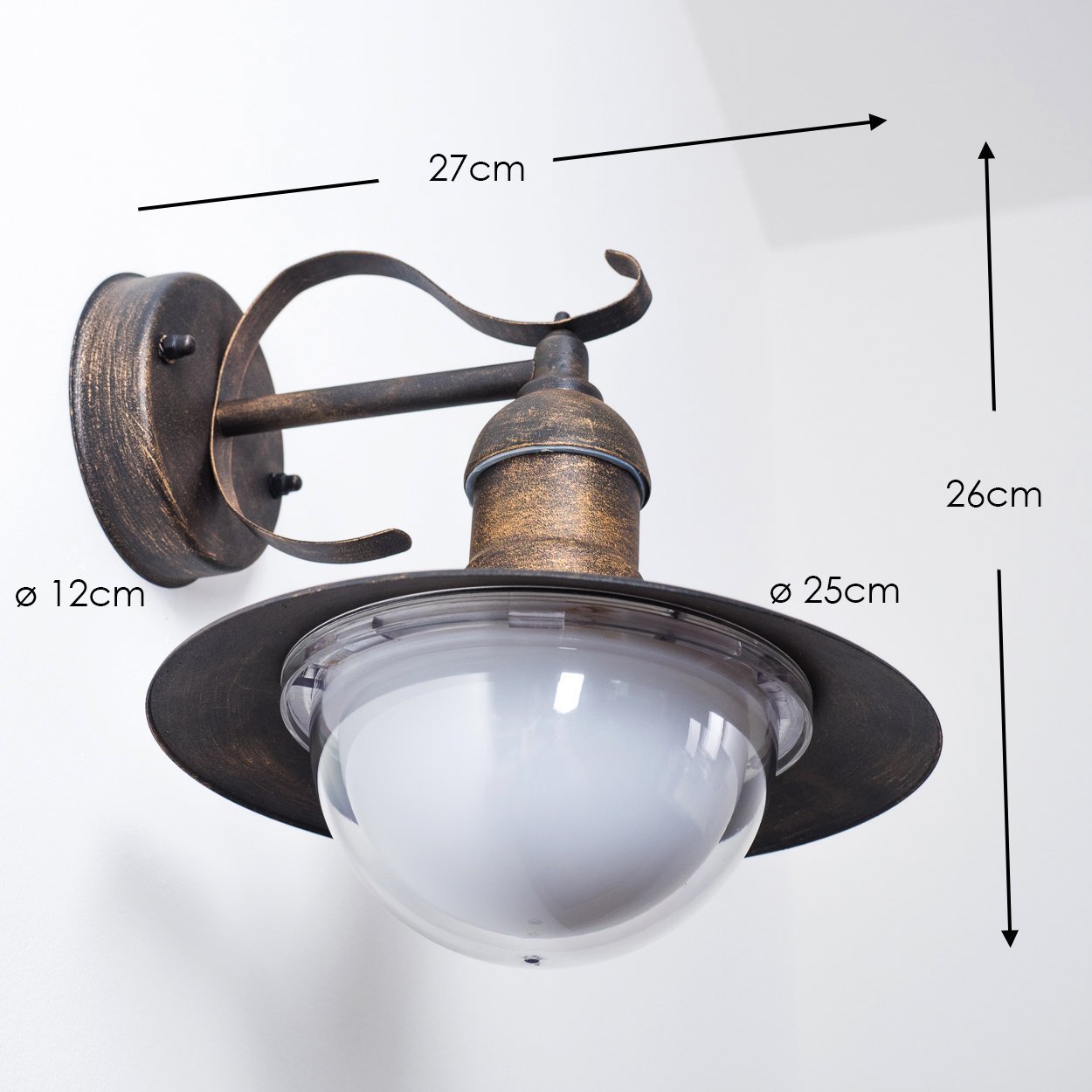 HOFSTEIN Außenwandleuchte Broni, Außenwandlampe aus Metall/Kunststoff in Braun/Gold/Weiß, Wandleuchte Down außen im Landhaus/Retro/Vintage-Stil, E27, IP44, Hof, Außenbereich, Terrasse, Haustür