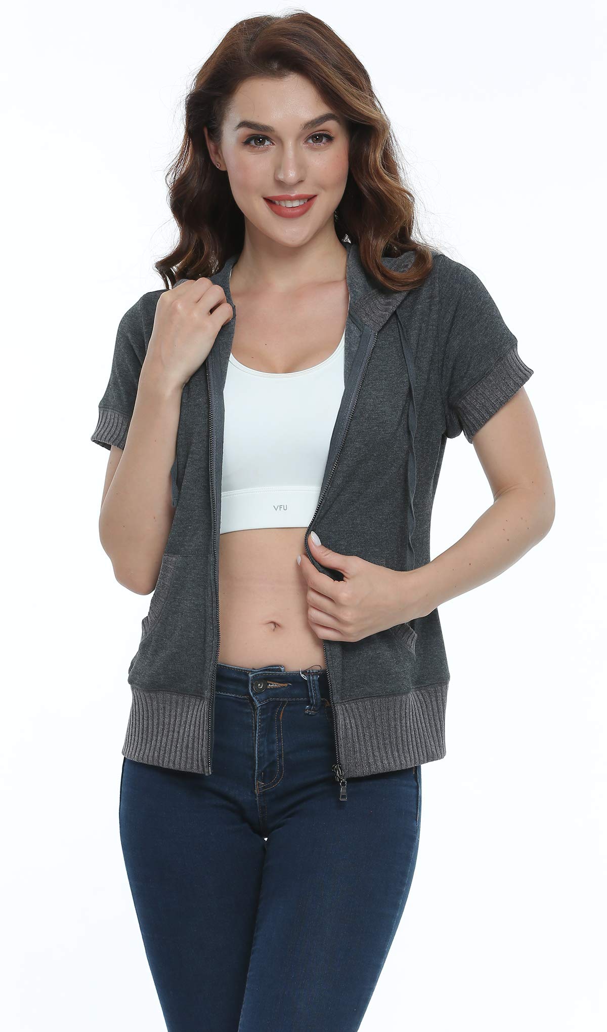 MISS MOLY Sudadera con Capucha de Manga Corta para Mujer