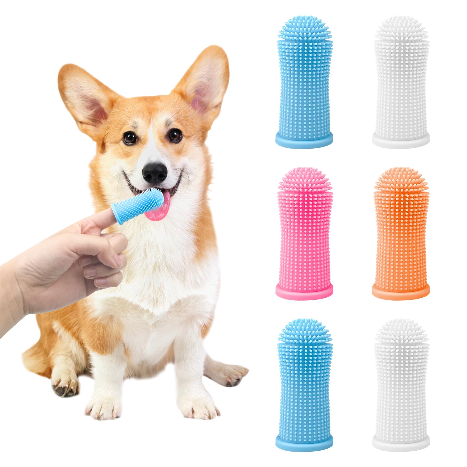 Avesteir Cepillo Dientes Perro 6 Paquetes 4 color, Cepillos de Dientes para Perros de Silicona Dedos con Cobertura Completa de 360 °, Cepillo Dental Perro para el Cuidado Dental de Mascotas Pequeñas