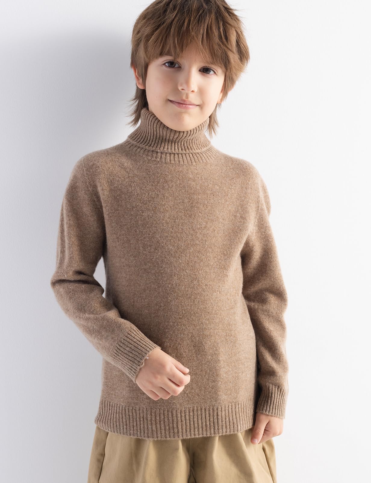 Chanyarn Niño Niña 100% Lana Merino Jerséis Cuello Alto Manga Larga Sin Costuras