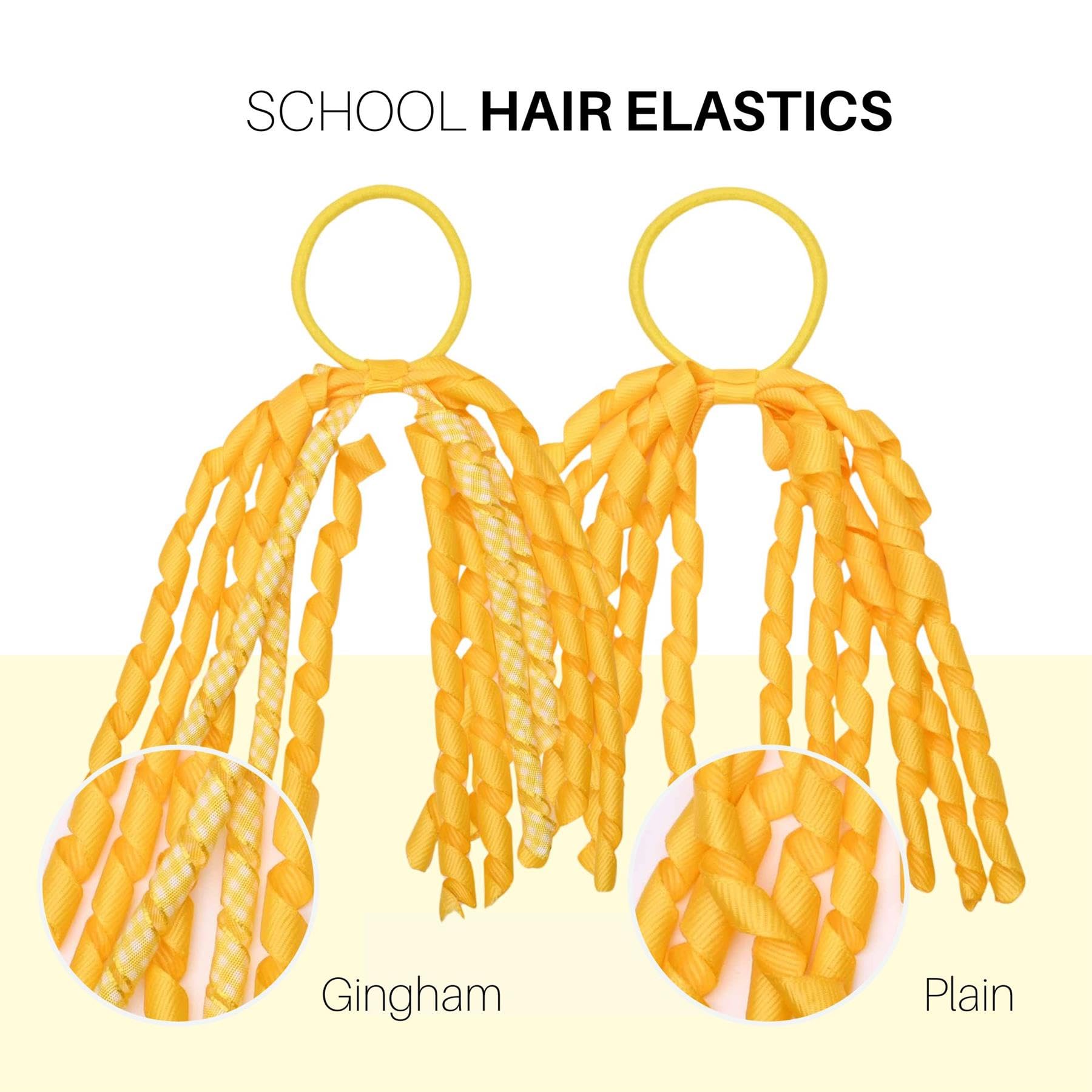Basic Sense 2PCS Spiral Streamer Elastics and Hair Snap Clips - Plain & Gingham for Girls Yellow - Image 2