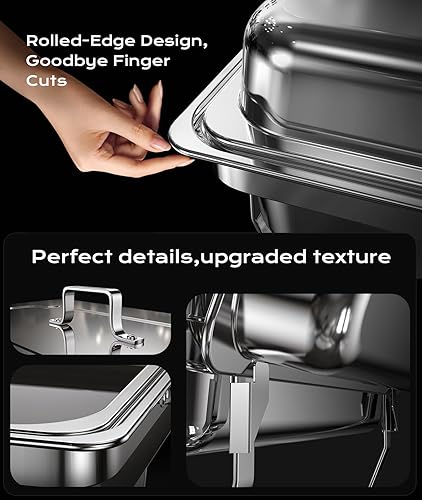 Miniatura 4 de Platos de roce para buffet, paquete de 4 unidades, 9 cuartos de galón acabado pulido tipo espejo calentadores de alimentos para fiestas buffet sin