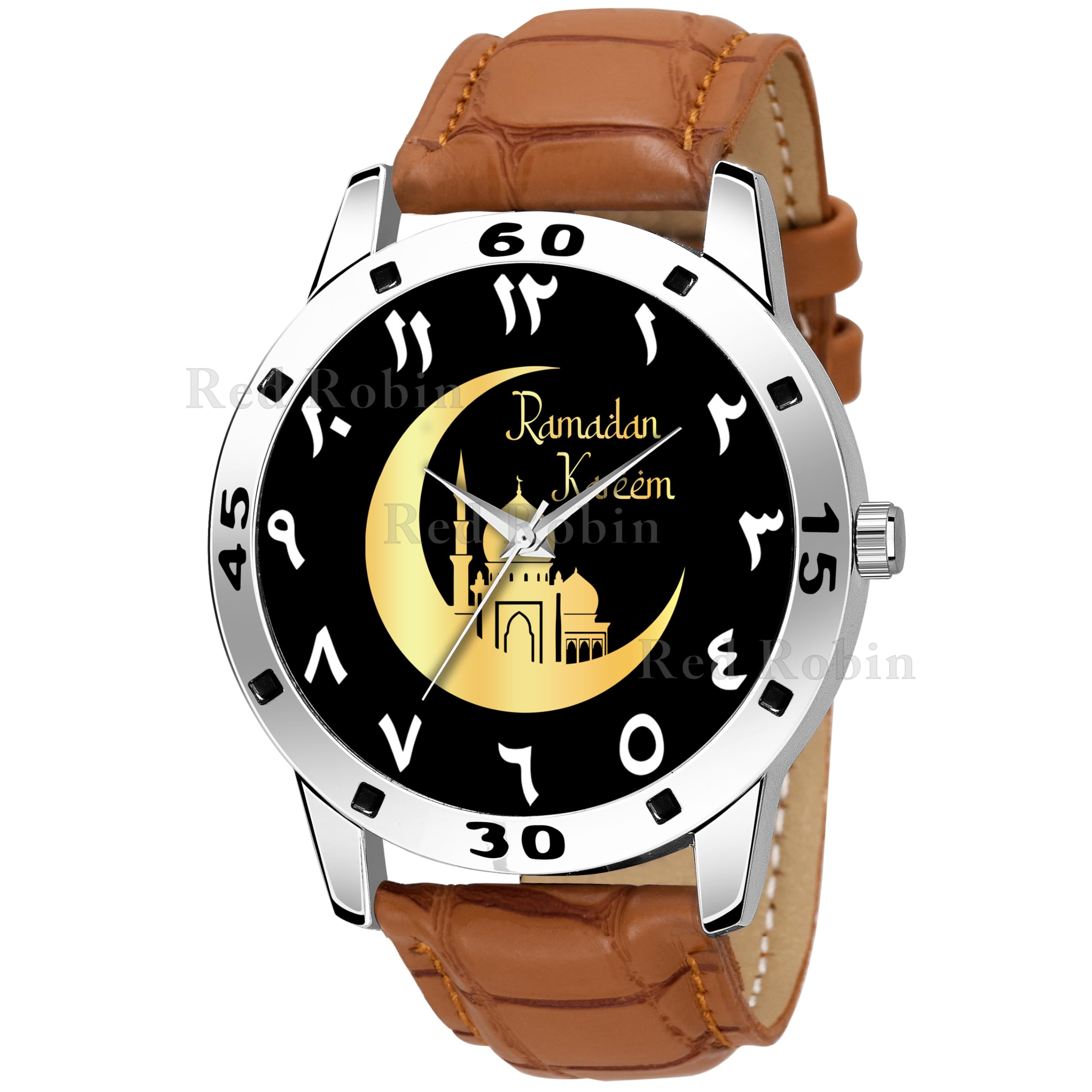 Talgo Analog Ramadan Design Black Dial Stylish Brown Leather Strap Wrist Watch for Muslim Men and Boys, Pack of 1 - Ramadan-AVO-SIL-BRW-L (B0CXM7YCG5) Amazon Price History, Amazon Price Tracker