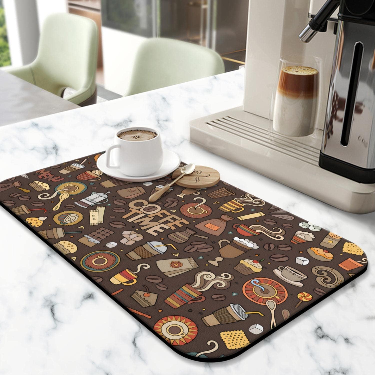 Coffee Bar Mat Accessories for Countertop Super Absorbent Anti-Slip Silicone Dish Drying Mats for Kitchen Counter Draining Pad Decor Gift Fit Coffee Maker Coffee Pot Espresso Machine 19inx12in image 2
