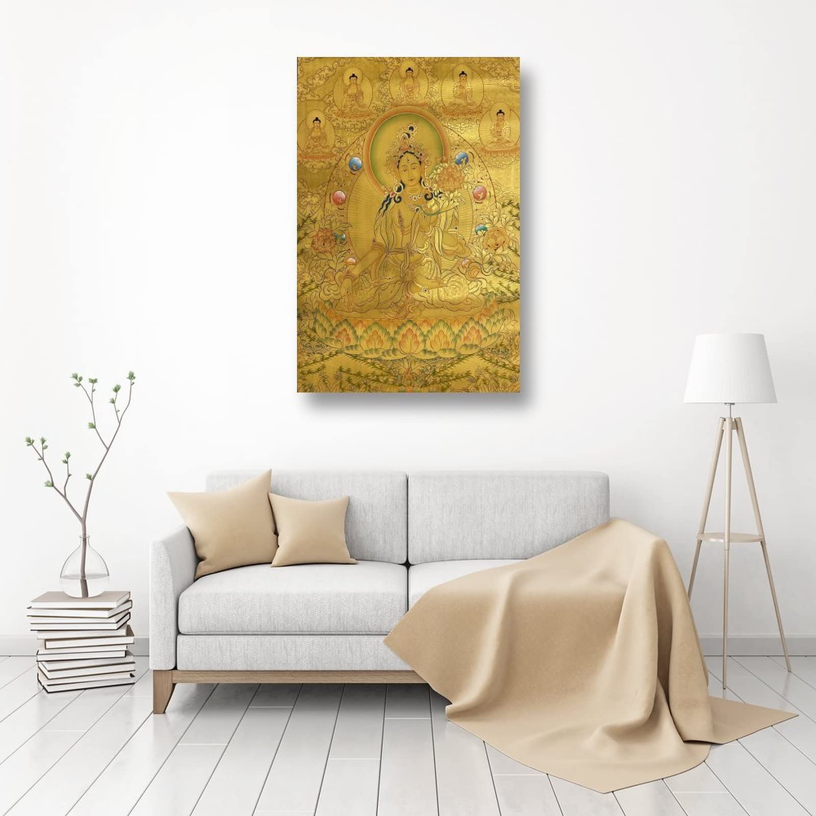 Poster su tela con scritta in inglese Tara Buddismo Religione Meditazione Buddha Bodhisattva - Stampa artistica da parete moderna per la casa, 40 x 60 cm