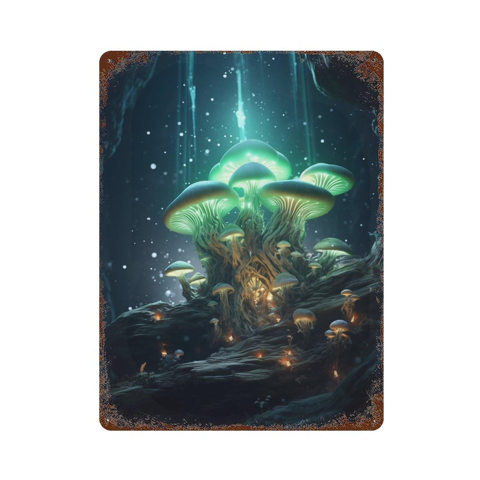 Twilight Mushroom Canopy Rusty Metal Tin Sign 15.7"x11.8", Ideal for Shed, Workshop And Garage Wall Decor