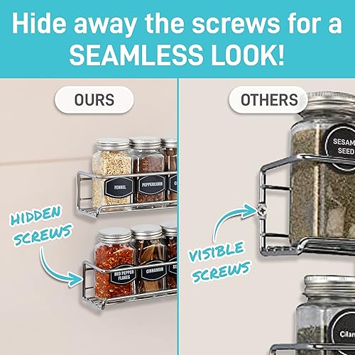 Miniatura 3 de Estante de especias montado en la pared de 4 niveles, organizador de especias de cocina que ahorra espacio para condimentos, colgante de tornillo o