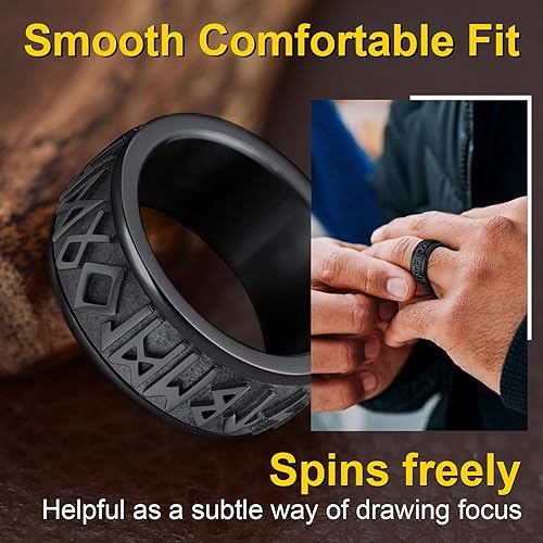 Miniatura 4 de ChainsProMax Puede grabar anillos giratorios de runa vikinga para hombresmujeres, tamaño #7-#14, anillo de cadena de eslabones de acero inoxidable,