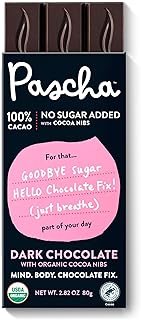 Pascha Organic No Added Sugar 100% Cacao With Cocoa Nibs Chocolate Bars, UTZ, Gluten Free, Non GMO, Pack of 5