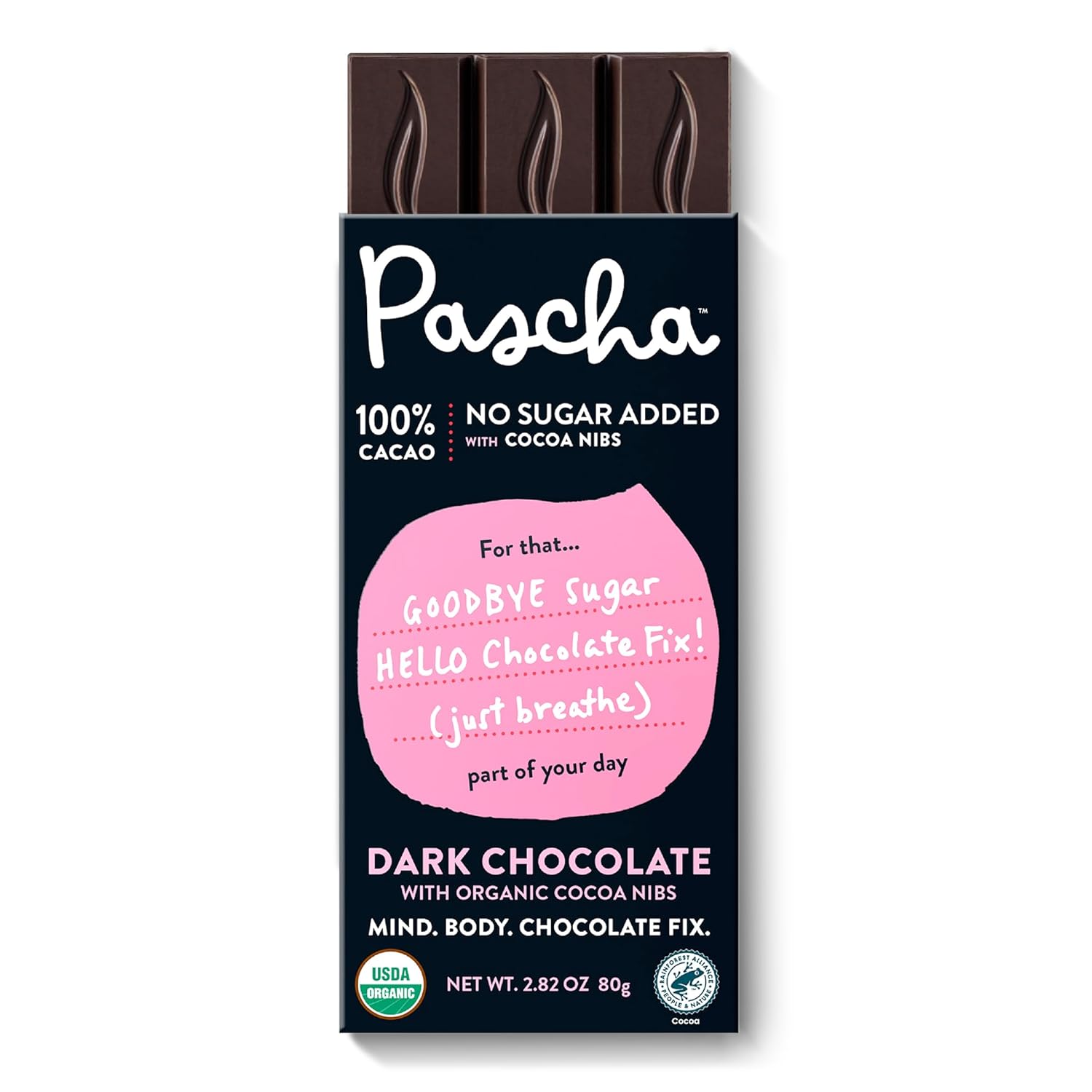 Pascha Organic Chocolate Bars, Gluten Free, Non GMO, 2.82 Oz, Pack of 10, Sugar Free Dark 100% Cacao with Cocoa Nibs