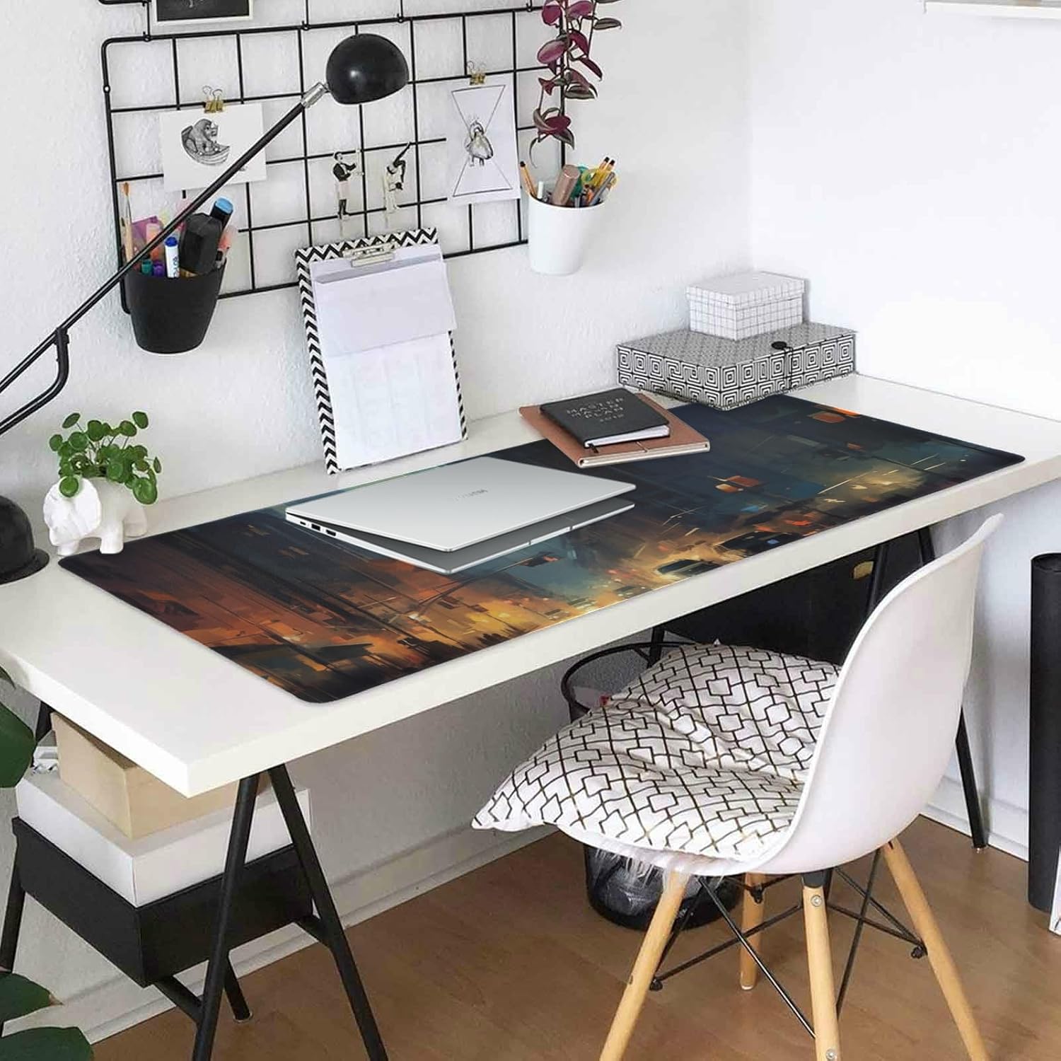 Stitched Edge, Non-Slip Rubber Base Landscape Painting Printed Mouse Pad 35.5 x 16 Inch, Ideal for Gamers & Office Work