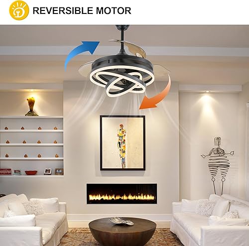 Vista 7 de Ventilador de techo retráctil con luces, ventiladores de techo negros con luces de 42 pulgadas, modernos ventiladores de techo de araña, ventilador