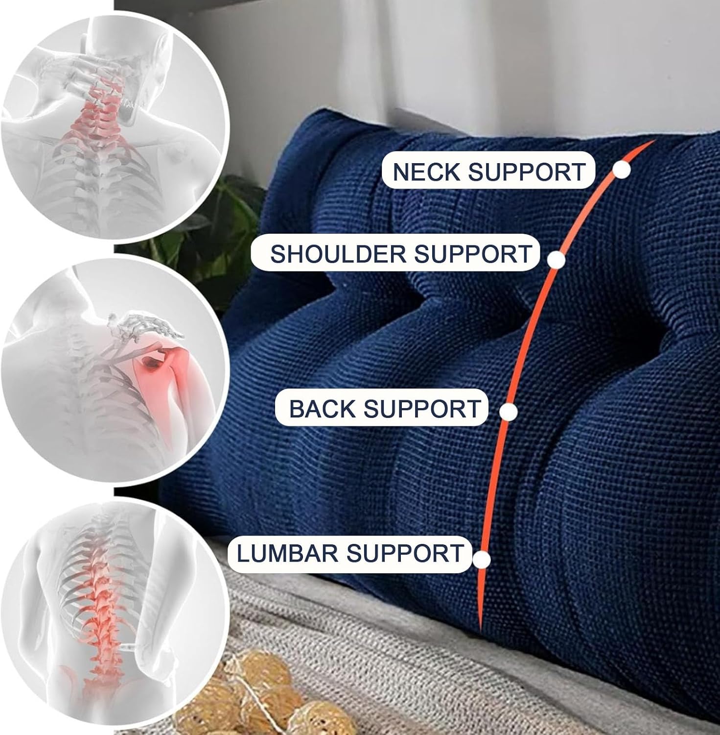 Wedge Pillow Soft Triangular Rest Reading Pillow, Large Headboard Backrest Lumbar Support with One Side Pocket Cushion Waist Backrest (Purple,60x20x50cm)