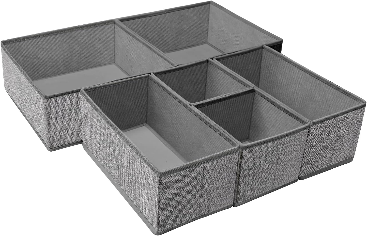 Foldable Underwear Drawer Organizer, Closet Dividers, Storage Box for Clothes, Socks (6 Bins, Gray)
