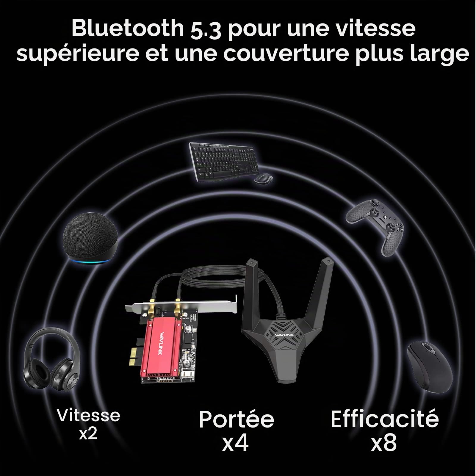 WAVLINK WiFi 6E AX5400M PCIe Network Card, Adaptateur sans Fil AX210 tri-Bande avec Bluetooth 5.3, MU-MIMO, WPA3, OFDMA, Support Bas Profil, dissipateur avancé, pour PC Windows 11/10
