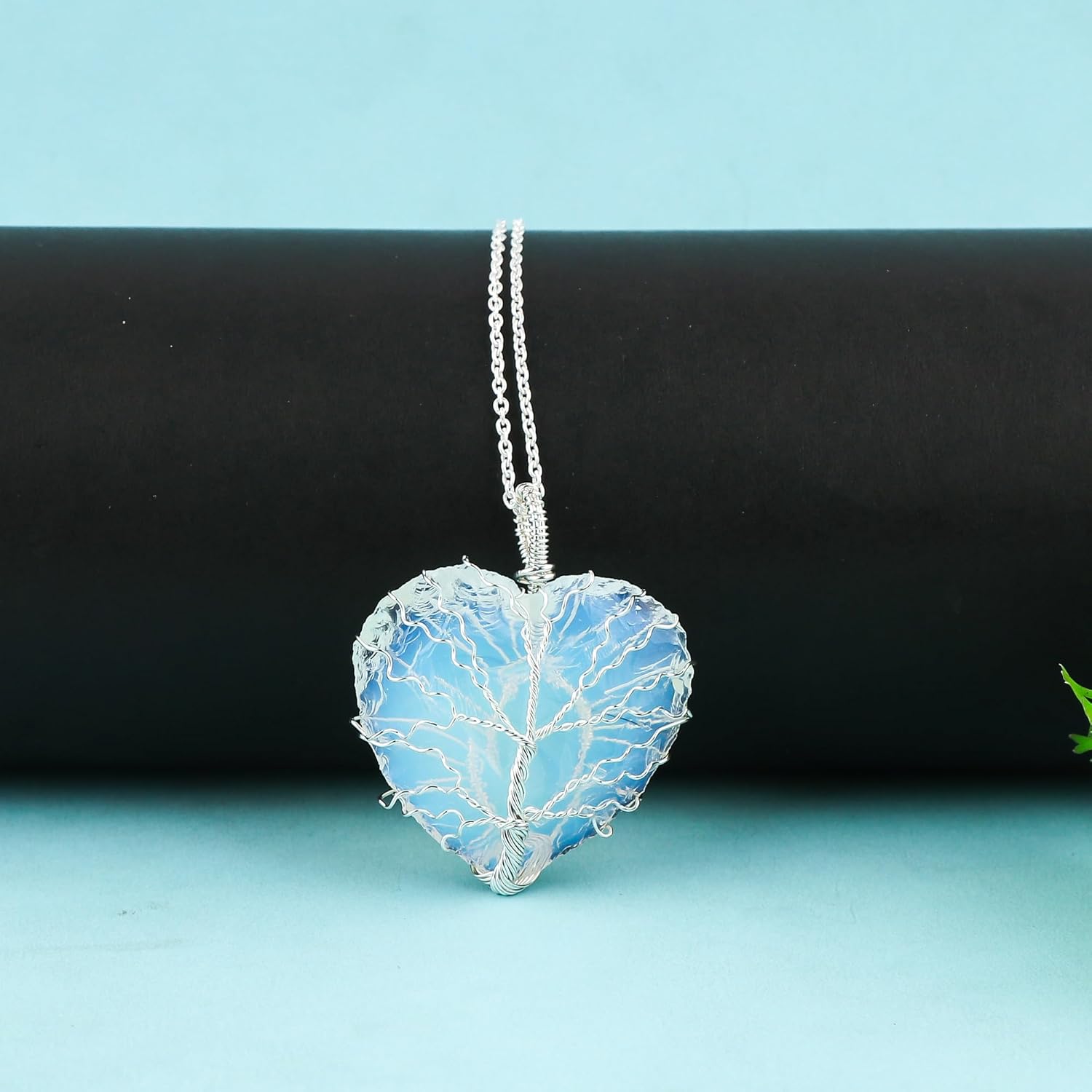 Silver Plated Wire Wrapped Pendant Necklace, Sea Glass Stones, Handmade Jewelry, Healing Crystals, Hammered Pendant, Birthday Gift for Women, Adjustable Chain 16+2inch - Image 2