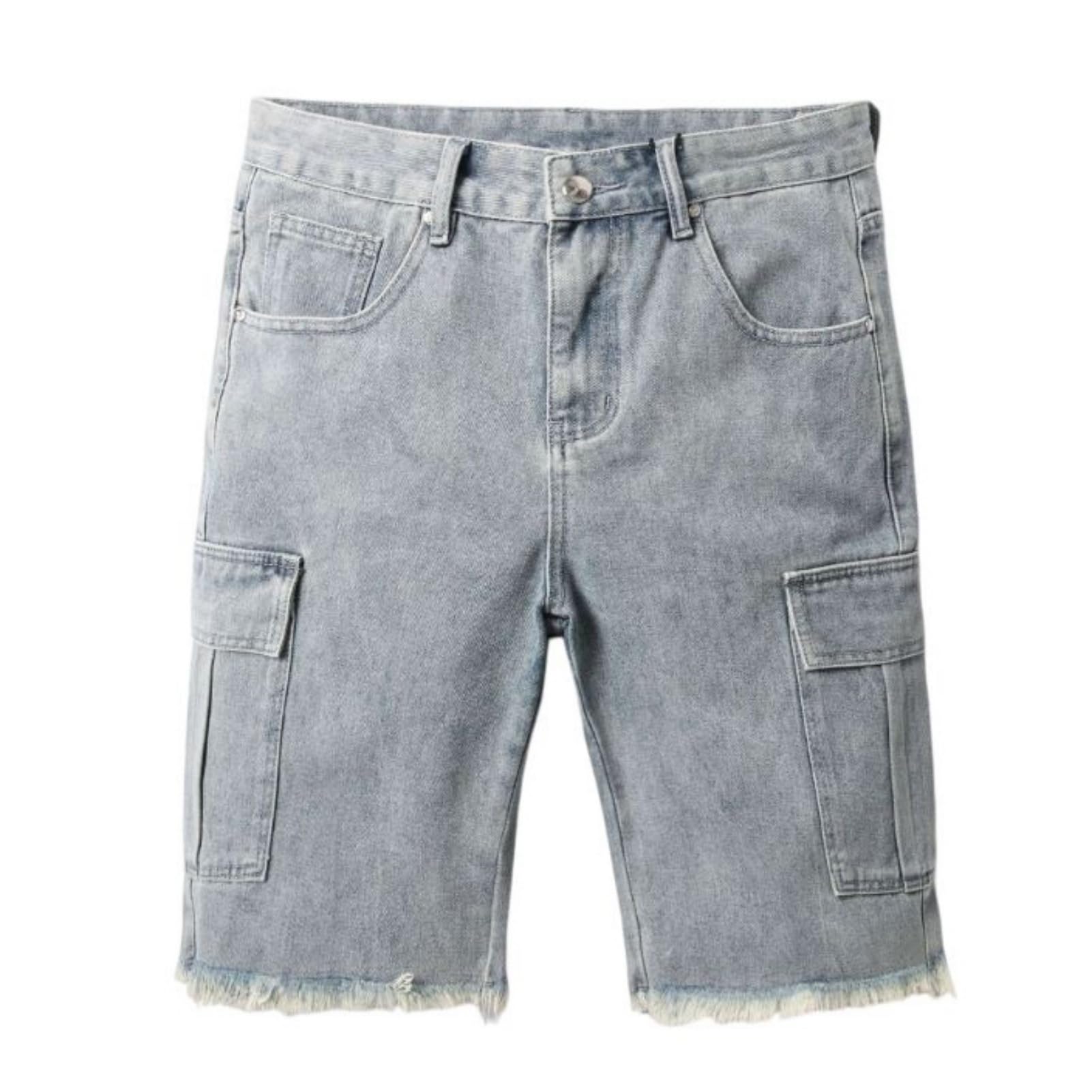 Męskie spodenki jeansowe cargo Straight Fit z wieloma kieszeniami, lekkie spodenki robocze i rekreacyjne
