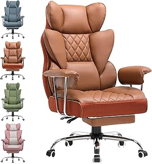 GTPLAYER Silla Gaming, Ergonómica Silla de Oficina con Soporte Lumbar con Muelles Ensacados, Asiento Ancho con Reposabrazos Suave y Reposapiés, Ajustable en Altura, Cuero sintético Marrón